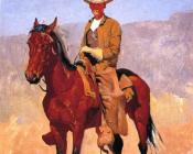 费雷德里克 雷明顿 : Mounted Cowboy in Chaps with Race Horse